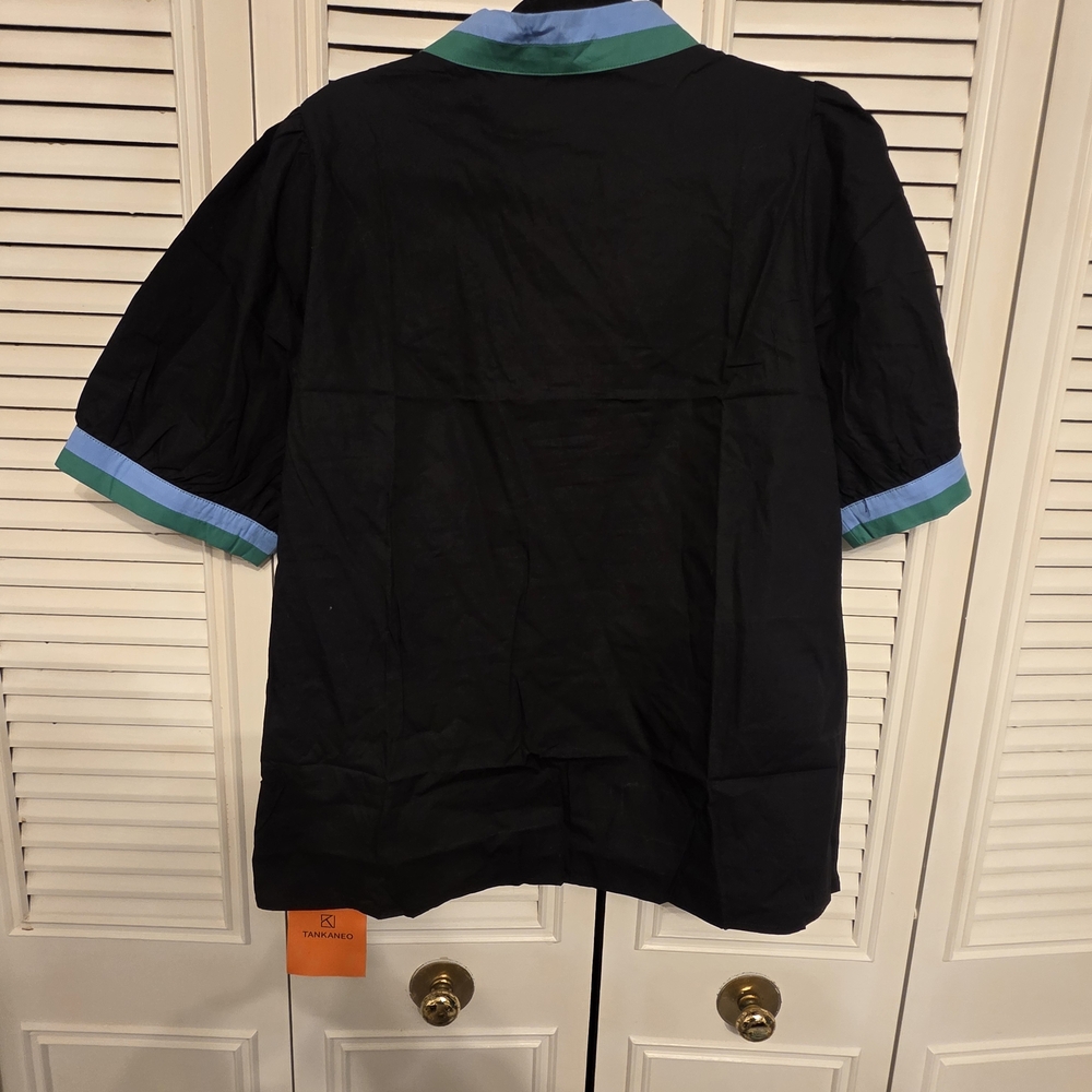 Black Contrast-Trim Short Sleeve Shirt - Picture 2 of 2